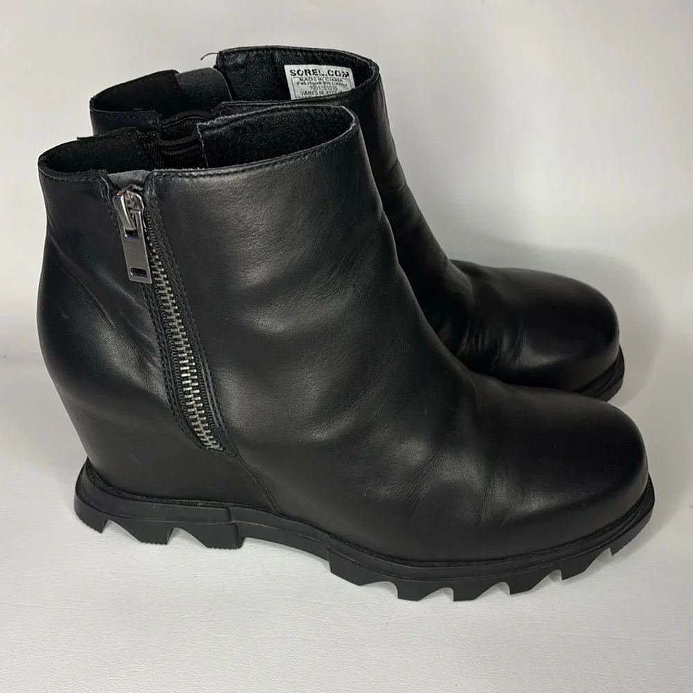 Sorel Joan Of Arctic Wedge II Zipper Side Leather Boot Bootie Hidden Wedge 9 - Picture 3 of 8